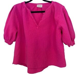 4our Dreamers Anthropologie Crinkle‎ Top Short Sleeve Puff Sleeve